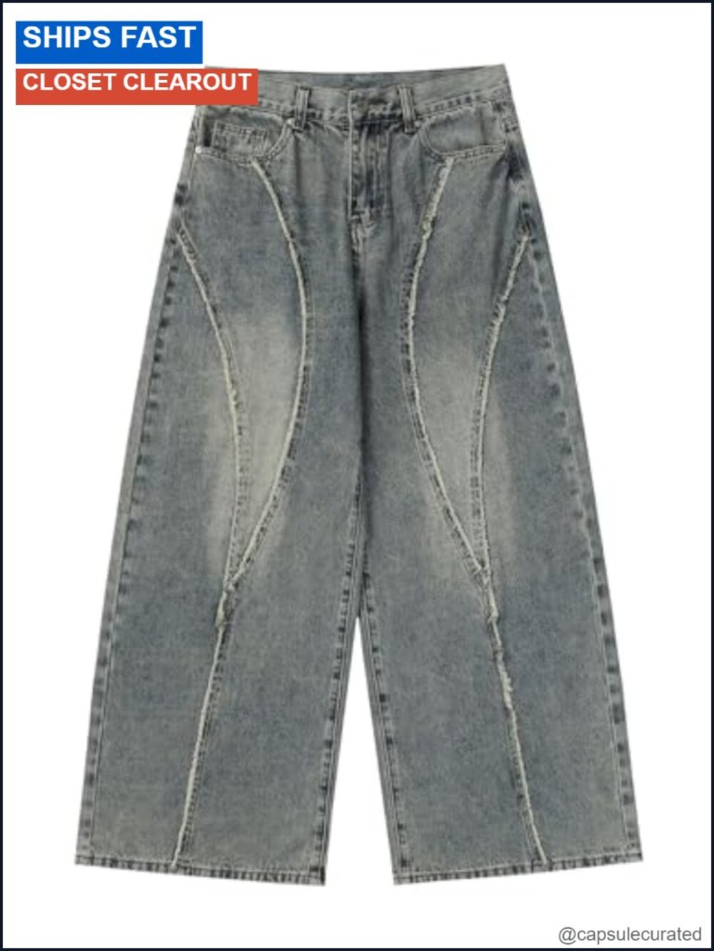 Aelfric Eden Fringe Patchwork Loose Fit Wide Leg Jean Pants Casual Y2k Vintage